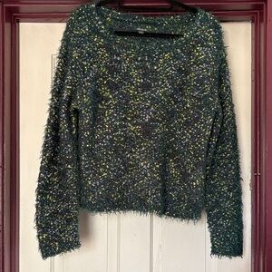 wild fable Dark Green Speckled Fuzzy Crewneck Sweater